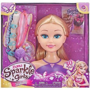 Zuru Sparkle Girlz Styling Head with 30 Piece Accessories Blonde Hair Purple New